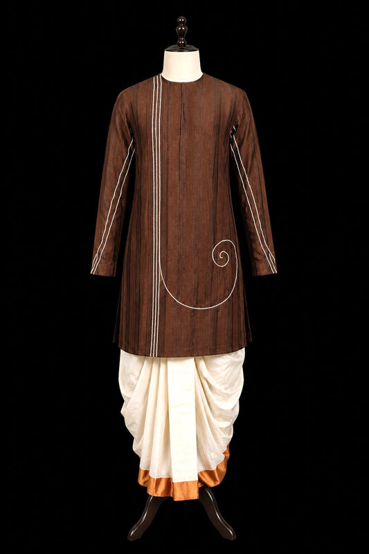 Roy Calcutta Handcrafted Brown Bengali Threadwork Punjabi