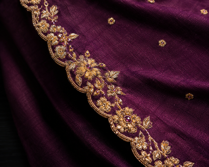Royal Aubergine Handcrafted Ssree with Embroidered Blouse