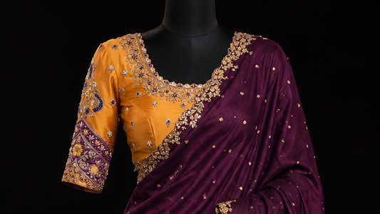 Royal Aubergine Handcrafted Ssree with Embroidered Blouse