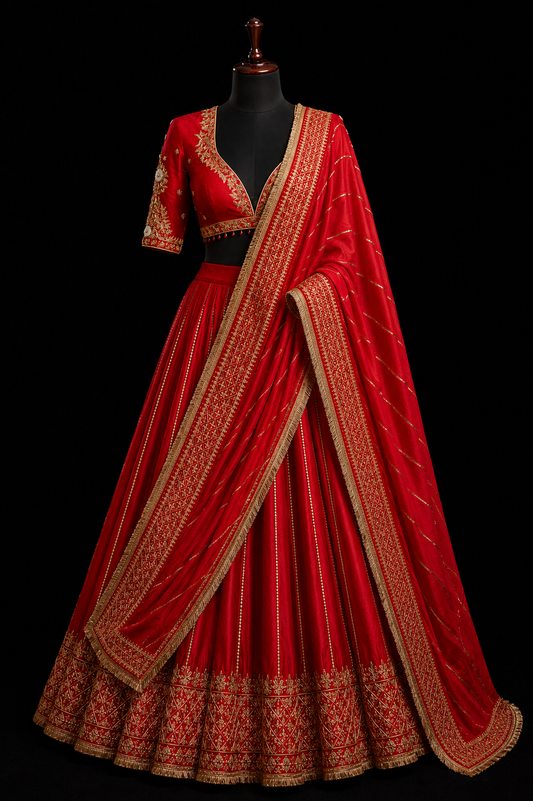 Regal Crimson Zardousi Bridal Lehenga Set