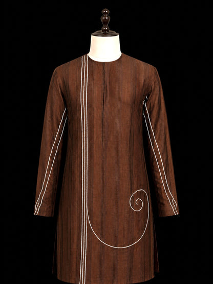 Roy Calcutta Handcrafted Brown Bengali Threadwork Punjabi