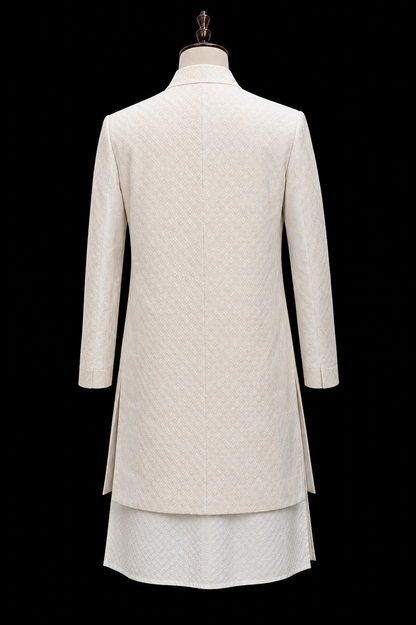 Ivory Handwoven Dhoti Set with Layered Jacket