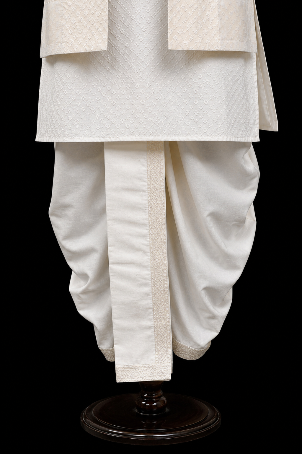 Ivory Handwoven Dhoti Set with Layered Jacket