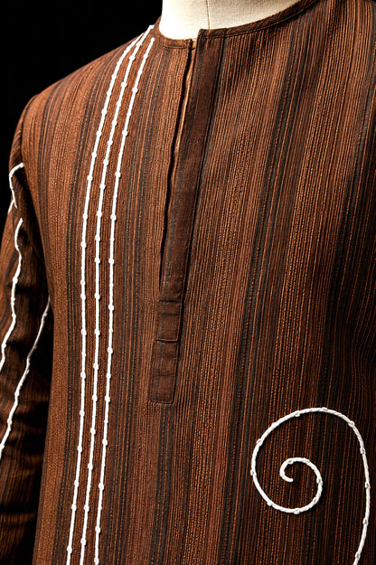 Roy Calcutta Handcrafted Brown Bengali Threadwork Punjabi