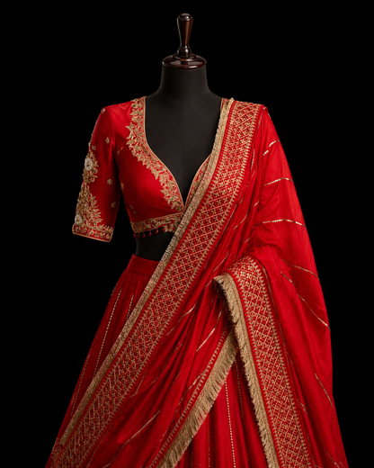 Regal Crimson Zardousi Bridal Lehenga Set