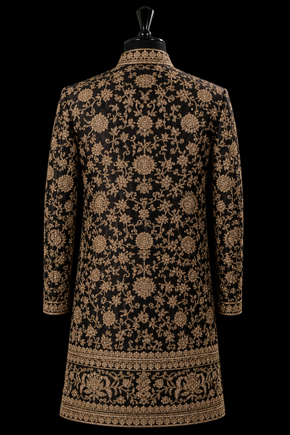 Traditional Black Zardousi Sherwani